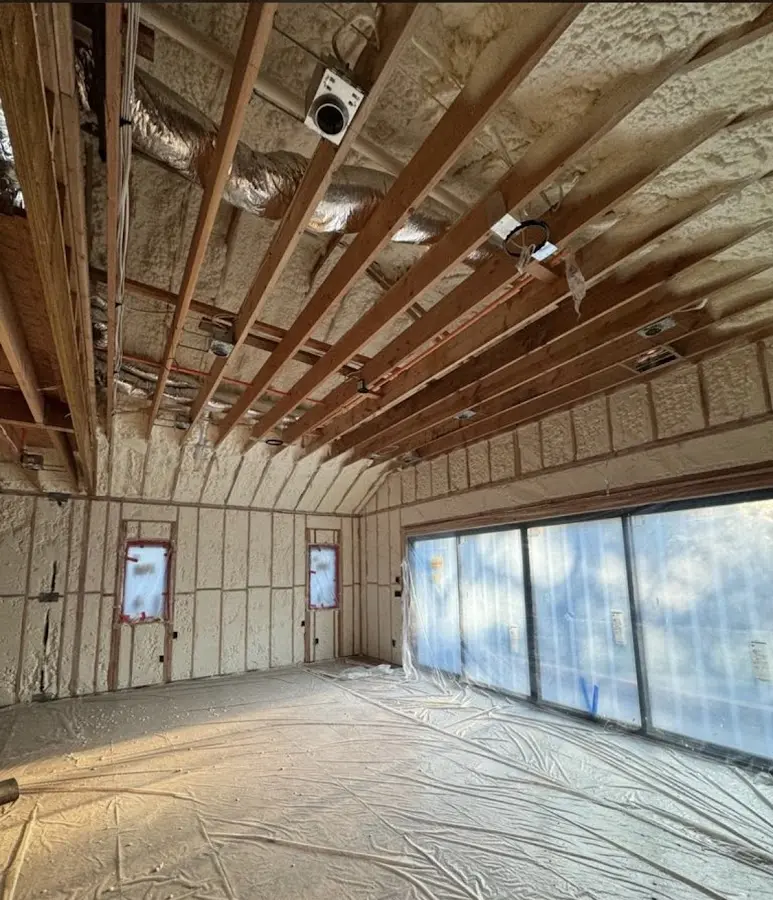 Interior walls and ceiling insulated with spray foam during new construction in Parkersburg